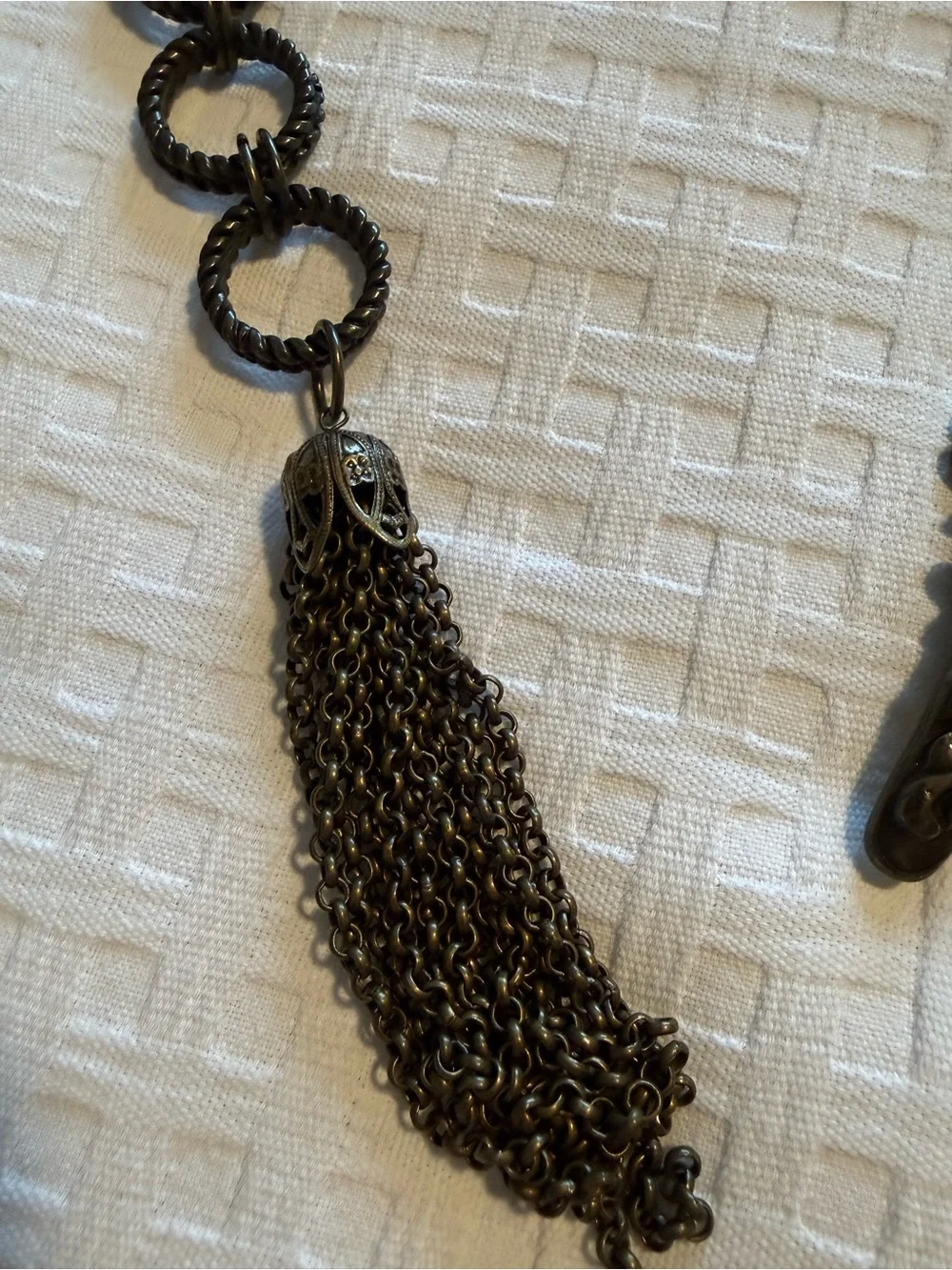 Black Decorative Link belt with Ornate Toggle and Tassel